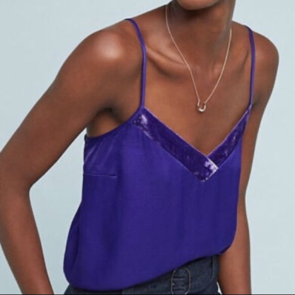 Anthropologie florets violet velvet trim tank